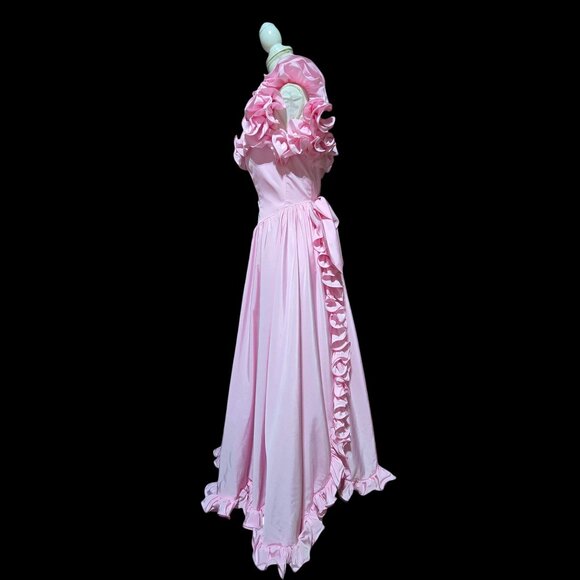 Vtg Union Made ILGWU Lt Pink Ruffled Ball Gown Sz 8 Oversized Bow on Back - Picture 4 of 8
